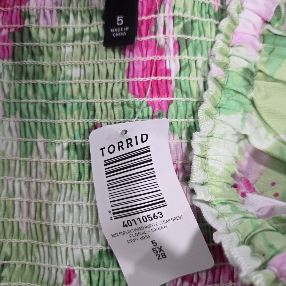 Torrid Green and Pink Floral Midi Dress - Picture 5 of 6